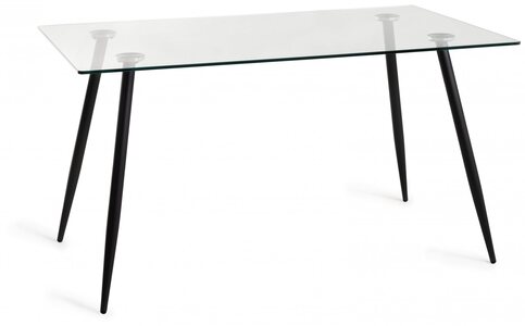 H5051-4 Martini Clear Tempered Glass 6 Seater Dining Table With Sand Black Powder Coated Legs
