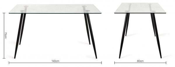 Martini Clear Tempered Glass 6 Seater Dining Table With Sand Black Powder Coated Legs