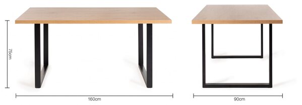Ramsay Rustic Effect Melamine 6 Seater Dining Table With U Shape Sand Black Powder Coated Legs