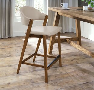 Upholstered Bar Stool - Ivory Bonded Leather (Pair)