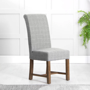 Fabric Dining Chair - Check Grey