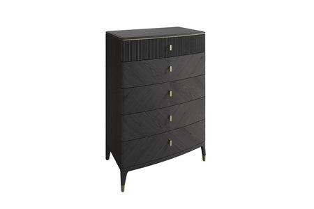 Tall Chest 5 Drawer Ribbed Top Drw - Ebony