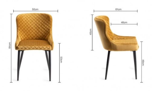 Cezanne - Mustard Velvet Fabric Chairs With Sand Black Powder Coated Legs (Pair)