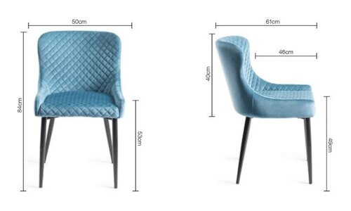 Cezanne - Petrol Blue Velvet Fabric Chairs With Sand Black Powder Coated Legs (Pair)