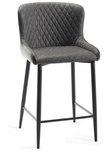 H1001-09BS-FGY Cezanne - Dark Faux Leather Bar Stools With Sand Black Powder Coated Legs (Pair)