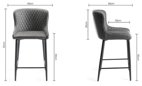 Cezanne - Dark Faux Leather Bar Stools With Sand Black Powder Coated Legs (Pair)