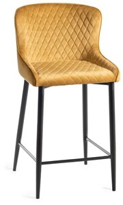 H1001-09BS-VMU Cezanne - Mustard Velvet Fabric Bar Stools With Sand Black Powder Coated Legs (Pair)