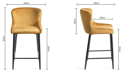 Cezanne - Mustard Velvet Fabric Bar Stools With Sand Black Powder Coated Legs (Pair)