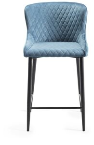 H1001-09BS-VPB Cezanne - Petrol Blue Velvet Fabric Bar Stools With Sand Black Powder Coated Legs (Pair)