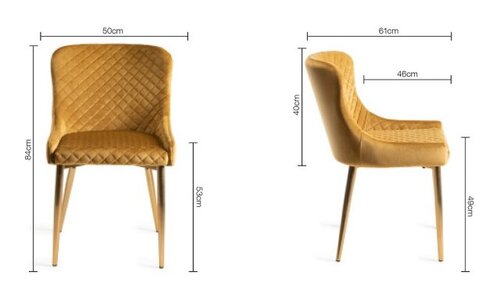 Cezanne - Mustard Velvet Fabric Chairs With Matt Gold Plated Legs (Pair)