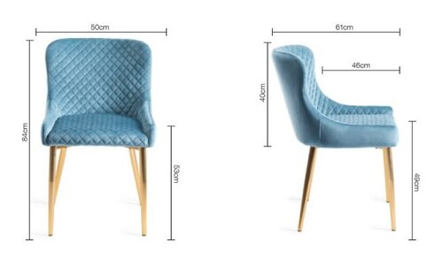 Cezanne - Petrol Blue Velvet Fabric Chairs With Matt Gold Plated Legs (Pair)