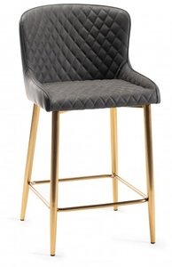 H1002-09BS-FGY Cezanne - Dark Faux Leather Bar Stools With Matt Gold Plated Legs (Pair)