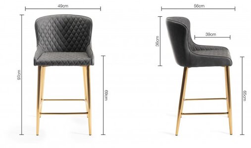 Cezanne - Dark Faux Leather Bar Stools With Matt Gold Plated Legs (Pair)