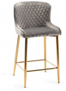 H1002-09BS-VGY Cezanne - Velvet Fabric Bar Stools With Matt Gold Plated Legs (Pair)