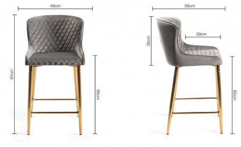 Cezanne - Velvet Fabric Bar Stools With Matt Gold Plated Legs (Pair)