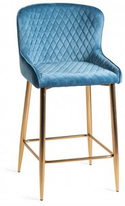 H1002-09BS-VPB Cezanne - Petrol Blue Velvet Fabric Bar Stools With Matt Gold Plated Legs (Pair)