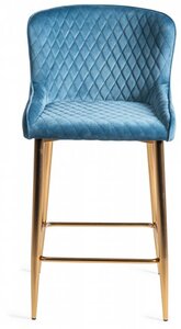 Cezanne - Petrol Blue Velvet Fabric Bar Stools With Matt Gold Plated Legs (Pair)
