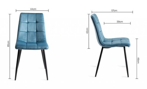 Mondrian - Petrol Blue Velvet Fabric Chairs With Sand Black Powder Coated Legs (Pair)