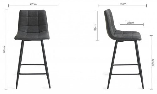 Mondrian - Dark Faux Leather Bar Stools With Sand Black Powder Coated Legs (Pair)