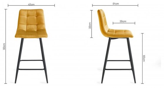 Mondrian - Mustard Velvet Fabric Bar Stools With Sand Black Powder Coated Legs (Pair)