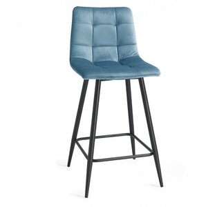 H1010-09BS-VPB Mondrian - Petrol Blue Velvet Fabric Bar Stools With Sand Black Powder Coated Legs (Pair)