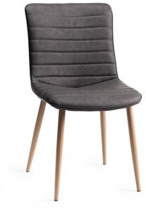 H1015-09-FGY Eriksen - Dark Faux Leather Chairs With Rustic Effect Legs (Pair)