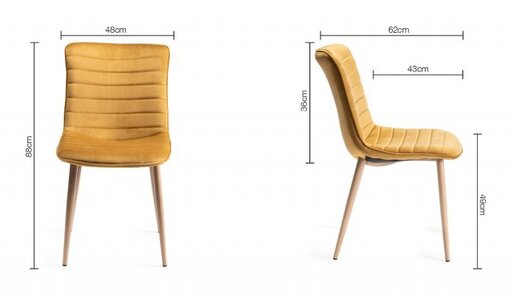 Eriksen - Mustard Velvet Fabric Chairs With Rustic Effect Legs (Pair)