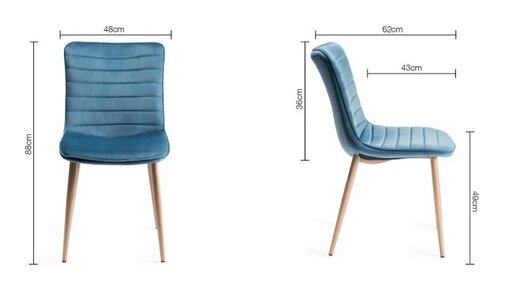 Eriksen - Petrol Blue Velvet Fabric Chairs With Rustic Effect Legs (Pair)