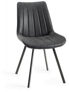 H1030-09-FBK Fontana - Dark Faux Suede Fabric Chairs With Hand Brushing On Black Powder Coated Legs (Pair)