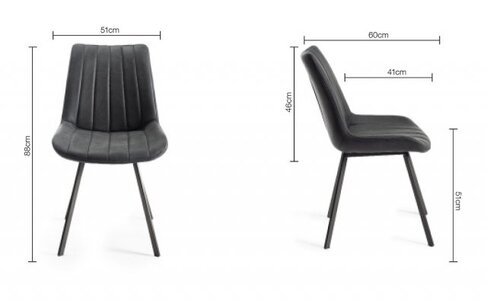 Fontana - Dark Faux Suede Fabric Chairs With Hand Brushing On Black Powder Coated Legs (Pair)