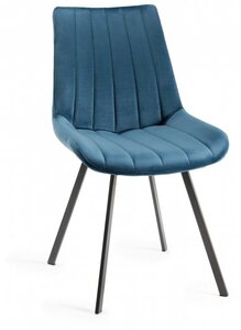 H1030-09-VBL Fontana - Blue Velvet Fabric Chairs With Hand Brushing On Black Powder Coated Legs (Pair)