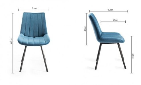 Fontana - Blue Velvet Fabric Chairs With Hand Brushing On Black Powder Coated Legs (Pair)