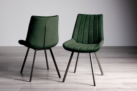 H1030-09-VGN Fontana - Green Velvet Fabric Chairs With Hand Brushing On Black Powder Coated Legs (Pair)