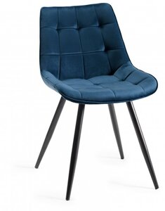 H1035-09-VBL Seurat - Blue Velvet Fabric Chairs With Sand Black Powder Coated Legs (Pair)