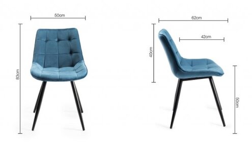 Seurat - Blue Velvet Fabric Chairs With Sand Black Powder Coated Legs (Pair)