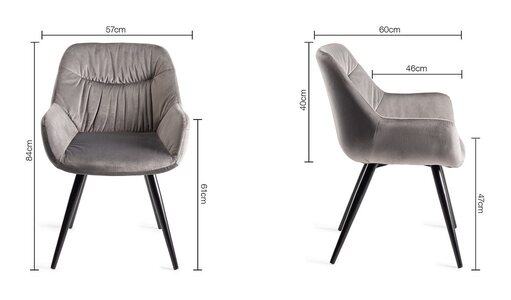 Dali - Velvet Fabric Chairs With Sand Black Powder Coated Legs (Pair)