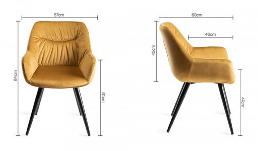 Dali - Mustard Velvet Fabric Chairs With Sand Black Powder Coated Legs (Pair)