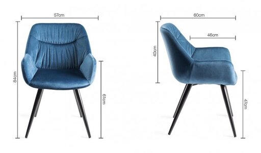 Dali - Petrol Blue Velvet Fabric Chairs With Sand Black Powder Coated Legs (Pair)