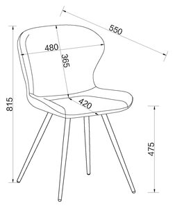 Bistro Scoop Back Dining Chair With Black Sand Powder Coated Leg - Vintage Dark Faux Leather (Pair)