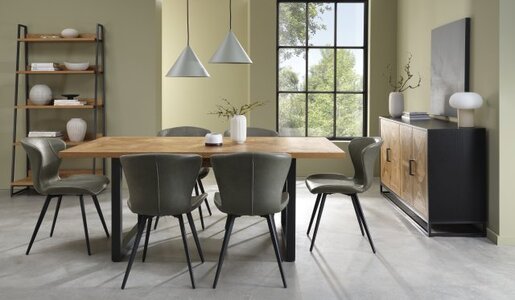 Garcia Scoop Back Chair In Olive Vintage Faux Leather With Black Sand Powder Coated Legs (Pair)