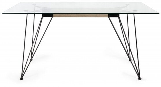 H5001-4 Miro Clear Tempered Glass 6 Seater Dining Table With Sand Black Powder Coated Legs