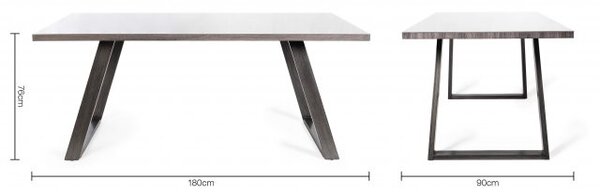 Hirst Painted Tempered Glass 6 Seater Dining Table With Hand Brushing On Black Powder Coated Base