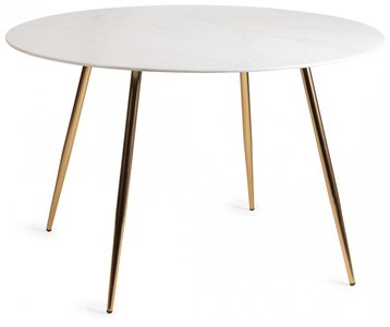 H5091-9 Francesca White Marble Effect Tempered Glass 4 Seater Dining Table With Matt Gold Plated Legs