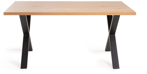 H5100-4-LX Ramsay Rustic Effect Melamine 6 Seater Dining Table With X Shape Sand Black Powder Coated Legs