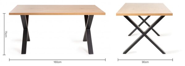 Ramsay Rustic Effect Melamine 6 Seater Dining Table With X Shape Sand Black Powder Coated Legs