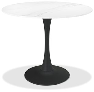 H5127-9 Bistro Matte White Sintered S Circular Dining Table With Black Sand Powder Coated Base