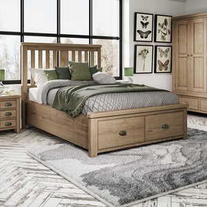 4'6 Bed With Wooden Headboard And Drawer Footboard Set