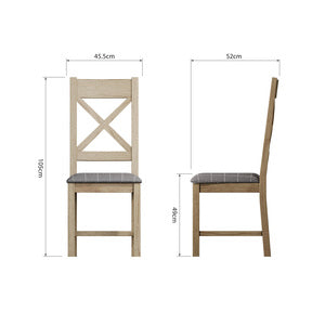Cross Back Chair Fabric Seat In Check Grey