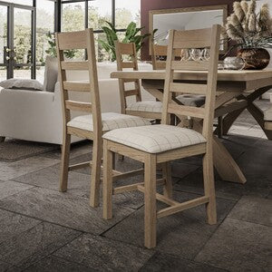 Slatted Chair Fabric Seat In Check Natural