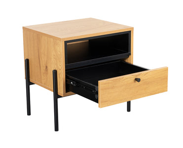 Bedside Table 1 Drawer - Oak and Black